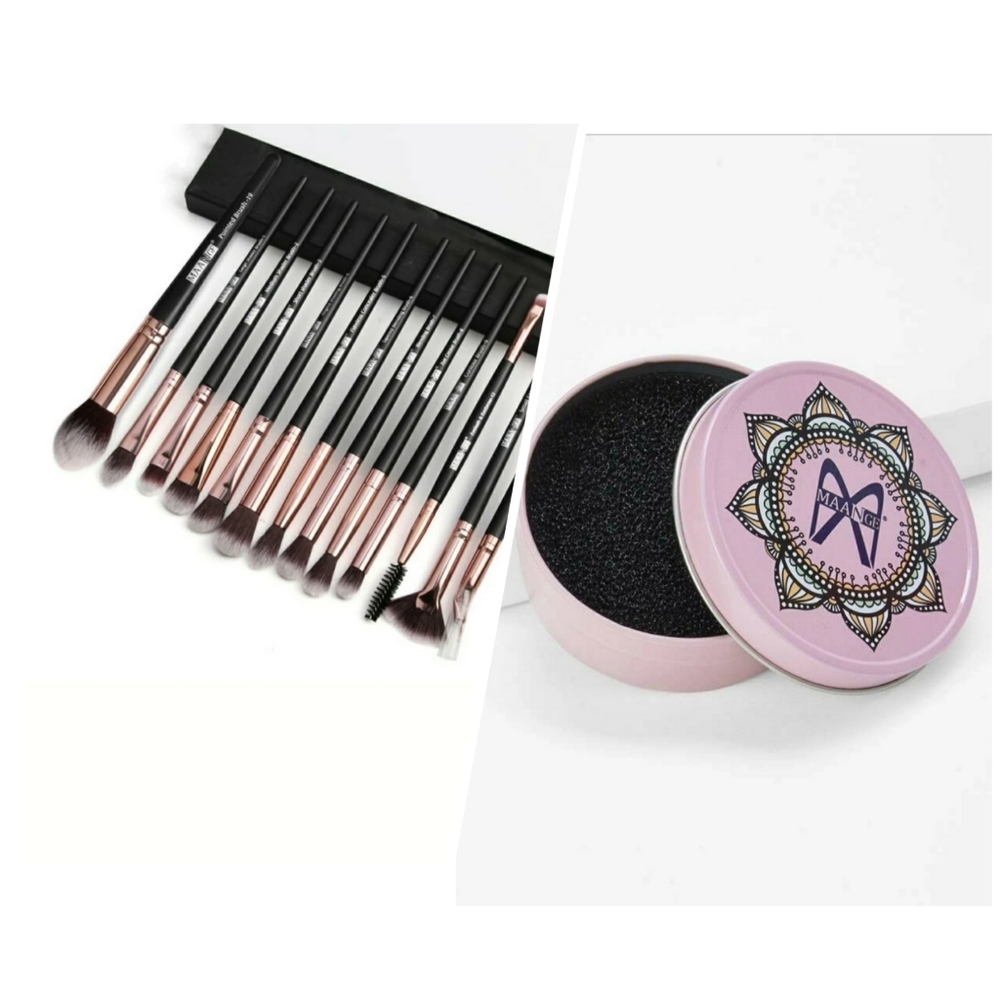 13 PIECE MAKE UP BRUSH SET W/ BRUSH CLEANING TOOL